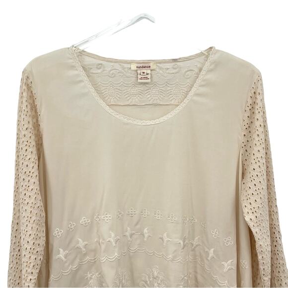 Sundance embroidered eyelet lace tab sleeve lagenlook blouse tunic top M - Picture 3 of 11